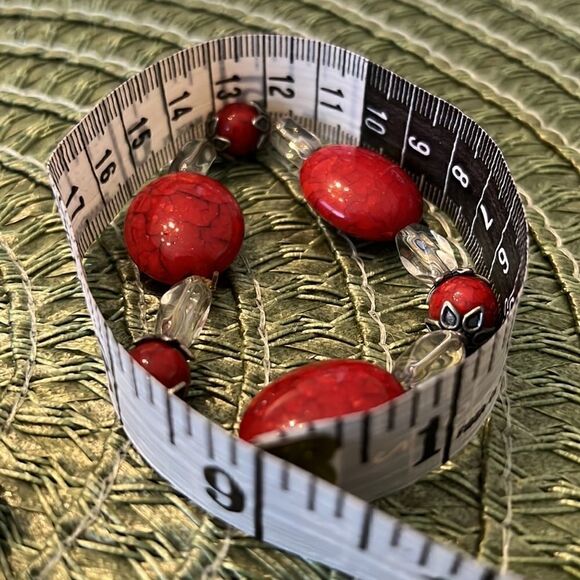 NWT Angelas Designs 3  stackable handmade bracelets red clear and silver - Picture 4 of 5